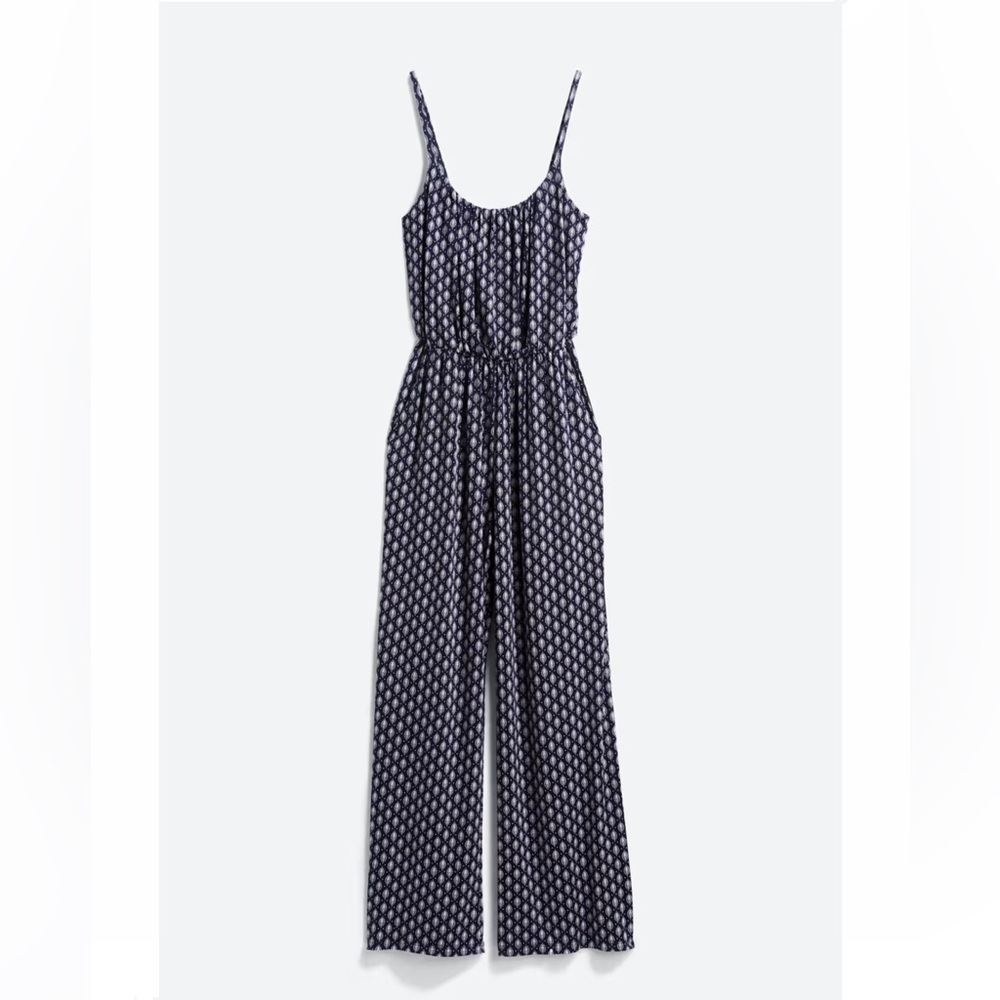 Kaileigh Navy and White Geometric Jumpsuit